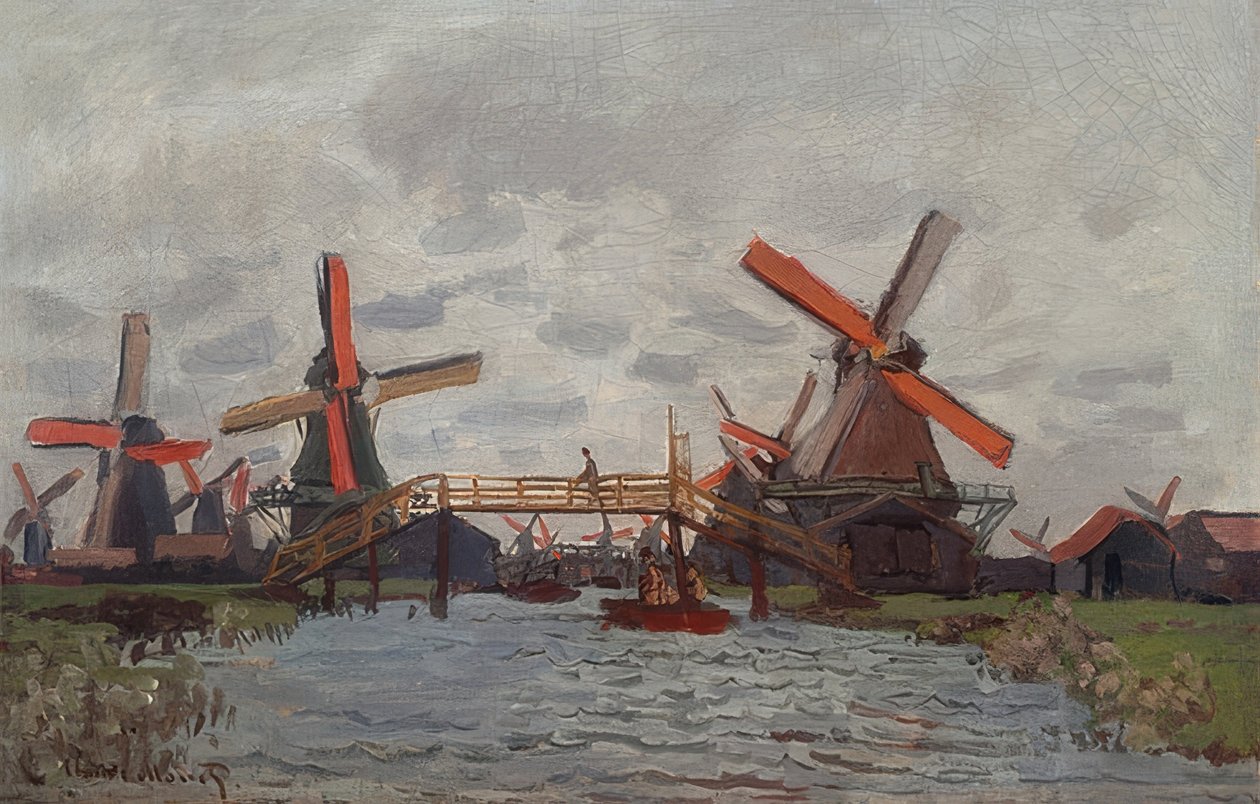 Windmühlen in Westzijderveld in der Nähe von Zaandam von Claude Monet