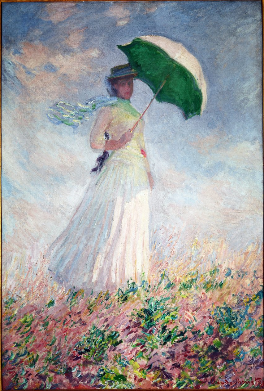 Frau mit Sonnenschirm nach rechts gewandt von Claude Monet