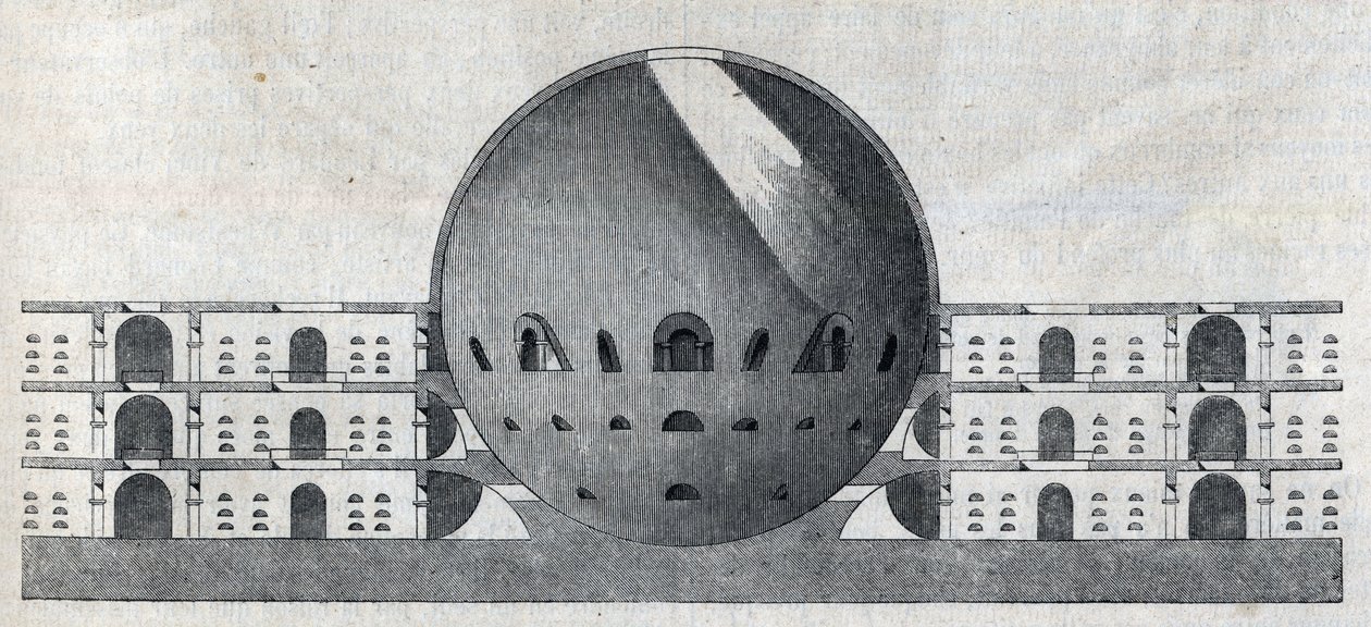 Querschnitt eines Friedhofsplans für die Stadt Chaux von Claude Nicolas Ledoux (1736-1806). von Claude Nicolas Ledoux