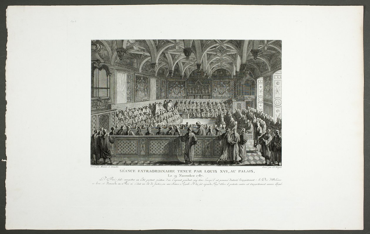Sondersitzung von Ludwig XVI. im Palast, aus der Serie Tableaux historiques de la Révolution française von Claude Niquet