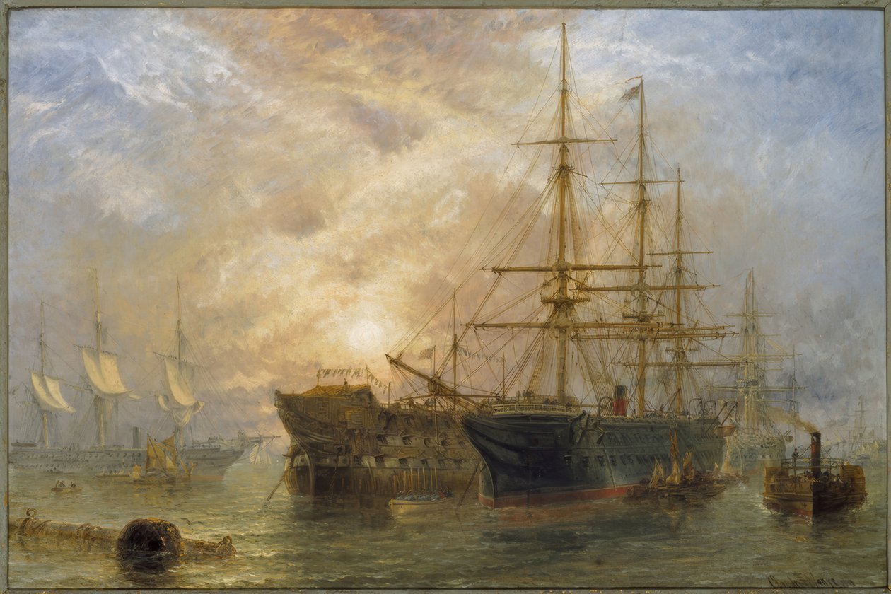 Ihre Majestät Truppenschiffe empfangen Vorräte in Portsmouth von Claude T. Stanfield Moore