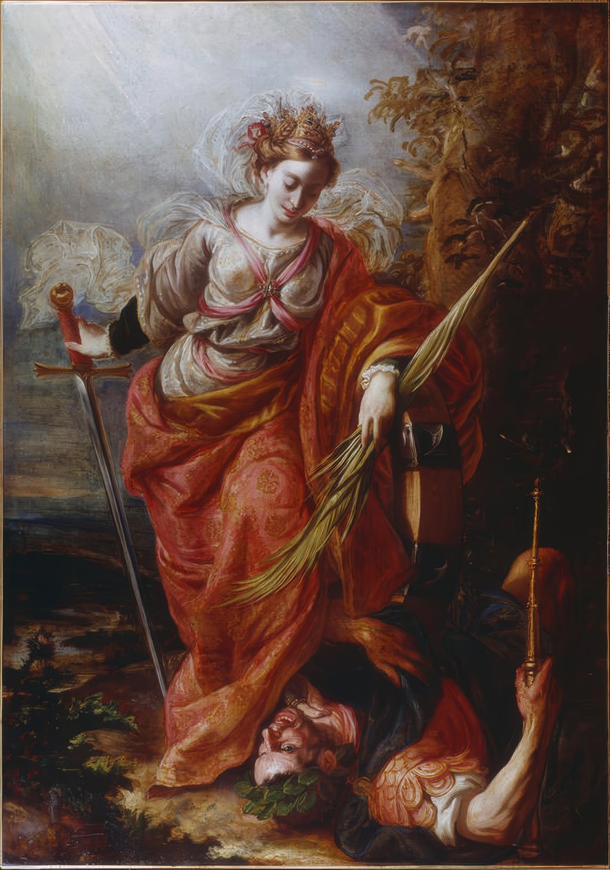 Die heilige Katharina von Alexandrien dominiert Kaiser Maxentius von Claudio Coello