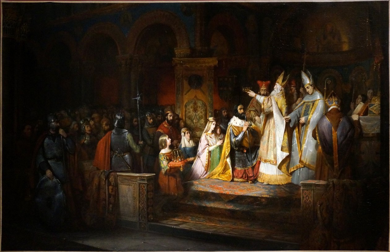 Karl der Große wird von Papst Adrian I. in Mailand zum König von Italien gekrönt, 774 von Claudius Jacquand