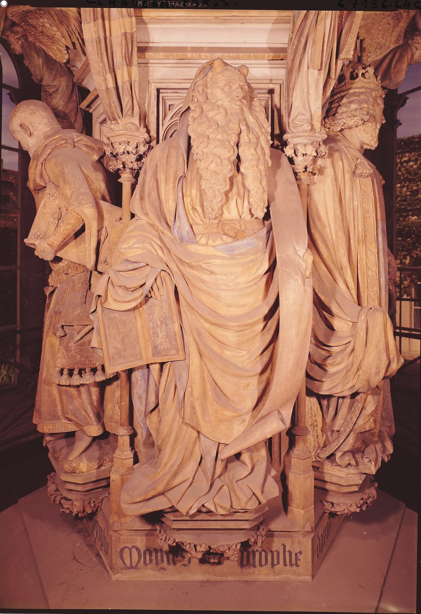 Moses (Detail) vom sechseckigen Sockel des Brunnens von Moses, 1395-1404 von Claus and Malouel, Jean Sluter