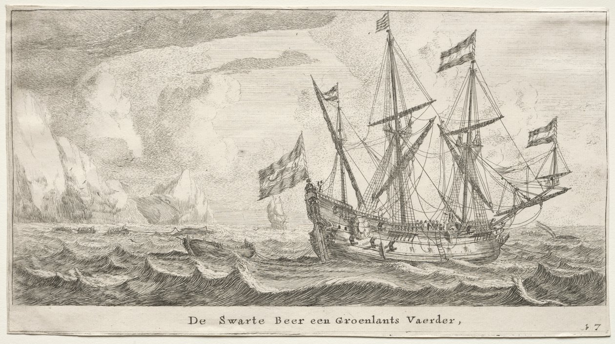 Verschiedene Schiffe und Ansichten von Amsterdam, Teil II: Der Schwarze Bär, ein Grönland-Walfänger von Clement de Jonghe
