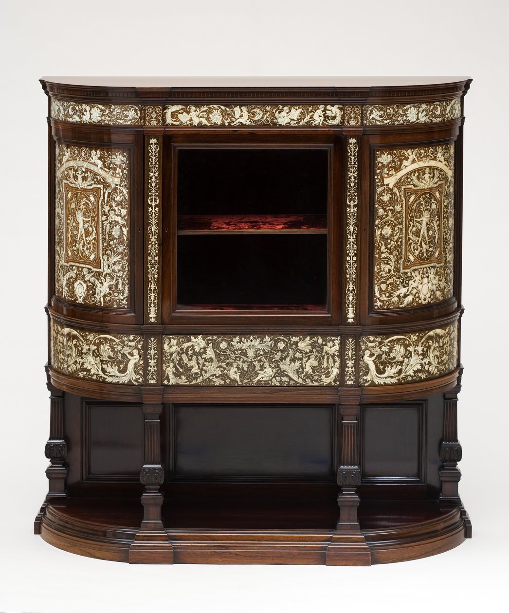 Vitrine, ca. 1890 (Rosenholz mit Elfenbein eingelegt, original Samtfutter) von Collinson and Lock