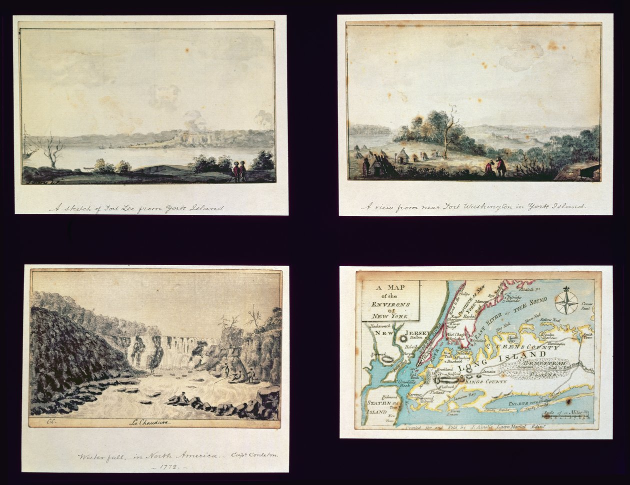 Nordamerikanische Szenen und eine Karte von New York (ca. 1772) von Conleton