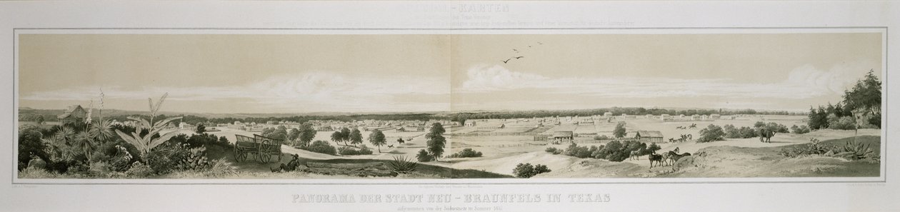 Panorama der Stadt Neu-Braunfels in Texas, aufgenommen von der Südwestseite im Sommer 1847 von Conrad Caspar (after) Rordorf