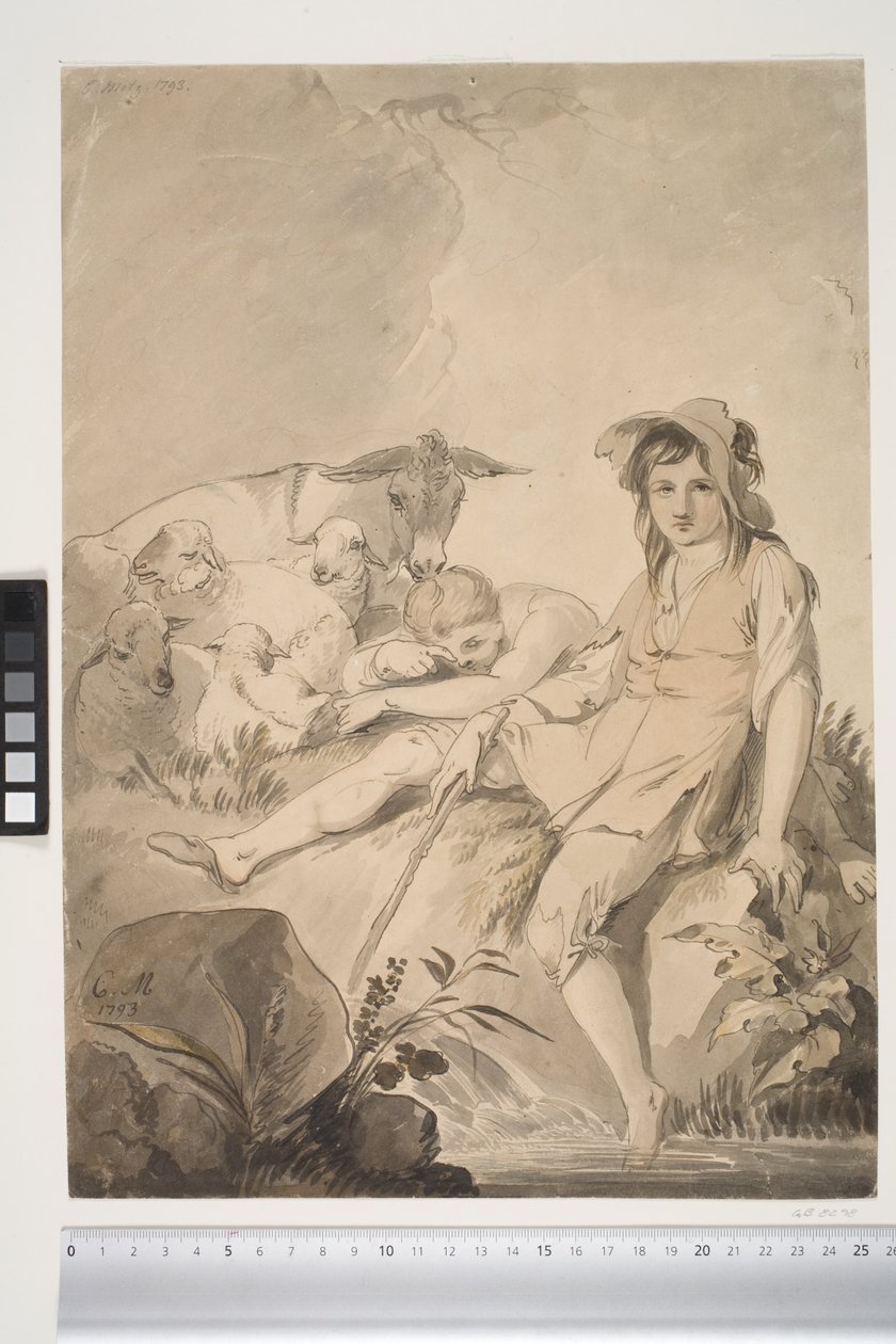 Pastorale Szene mit zwei Kindern und Tieren von Conrad Martin Metz