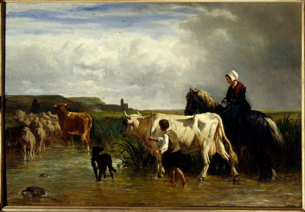 Der Durchgang durch die Furt. Gemälde von Constant Troyon (1810-1865) 19. Jahrhundert. Paris, Louvre Museum von Constant Emile Troyon