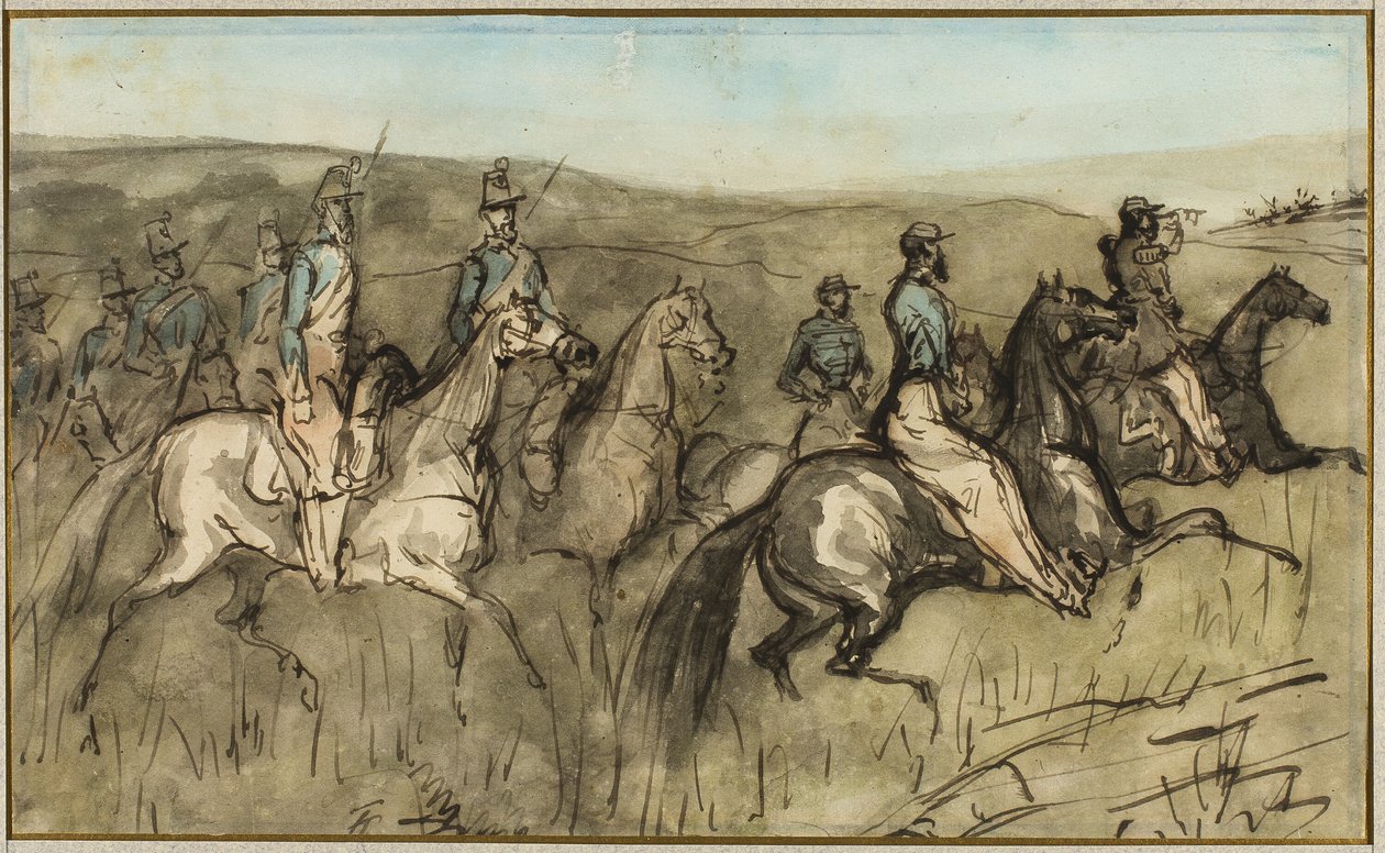 Kavallerieübung auf einer Wiese von Constantin Guys