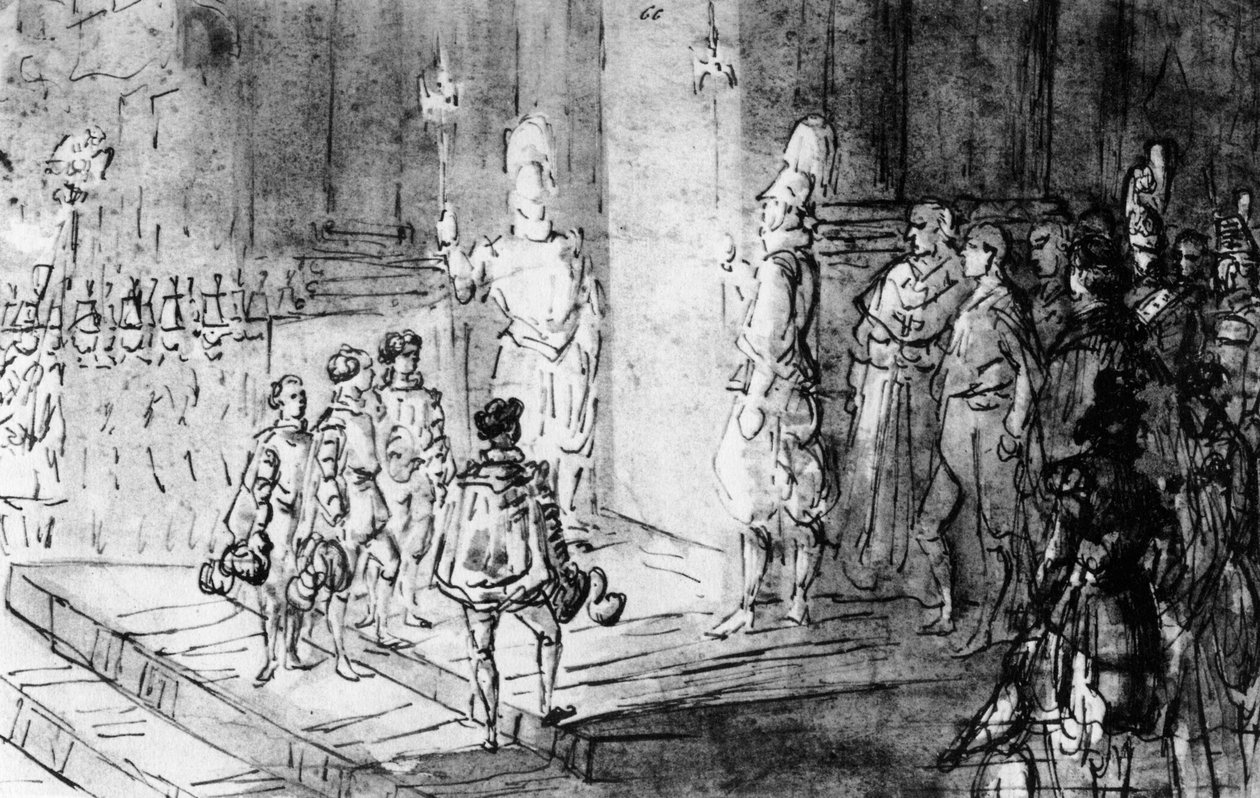 Schweizer Garde und französische Soldaten im Vatikan, 1930 von Constantin Guys