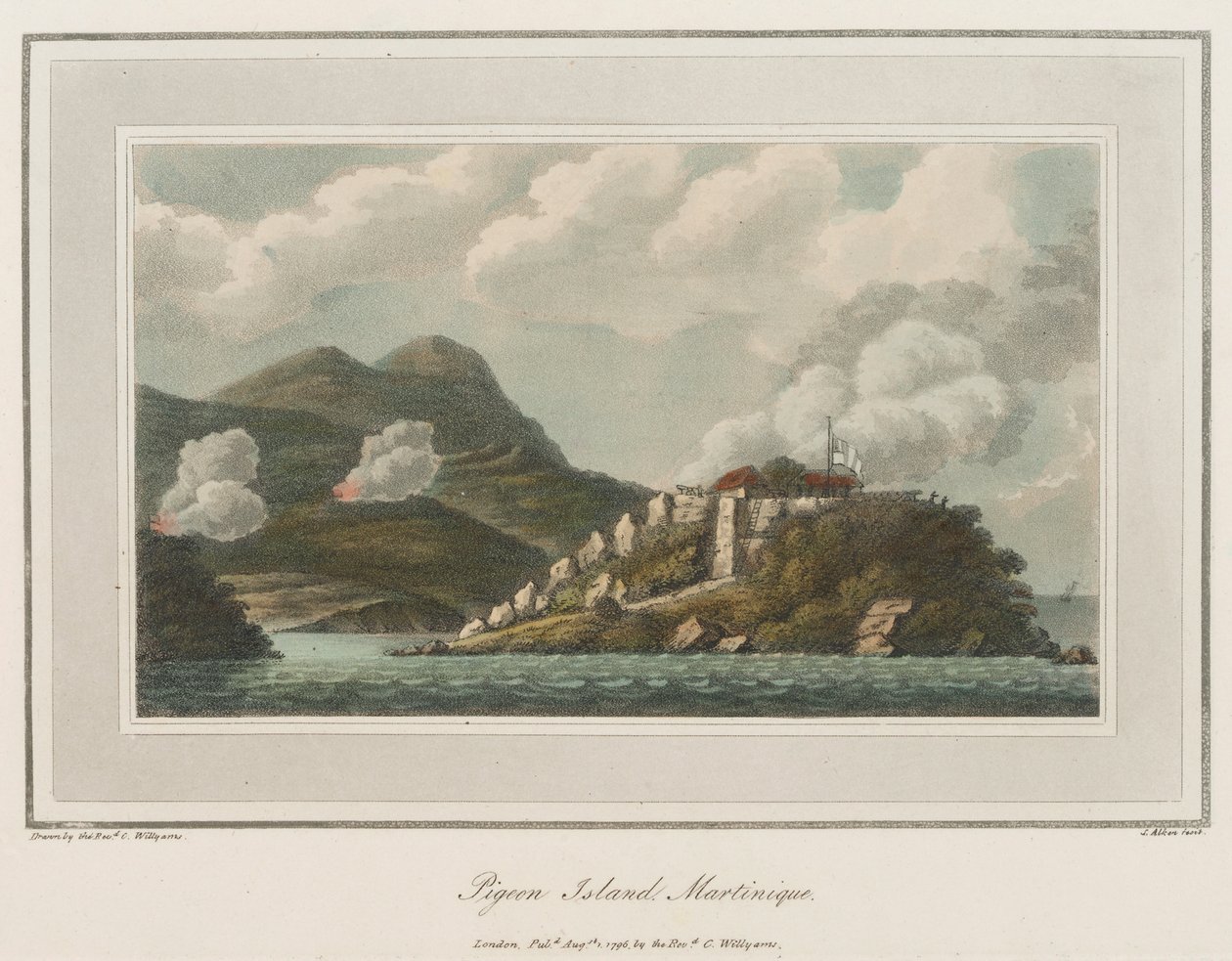 Taubeninsel in Martinique. Lithographie von Reverend Cooper Willyams (1762-1816) von Cooper (after) Willyams