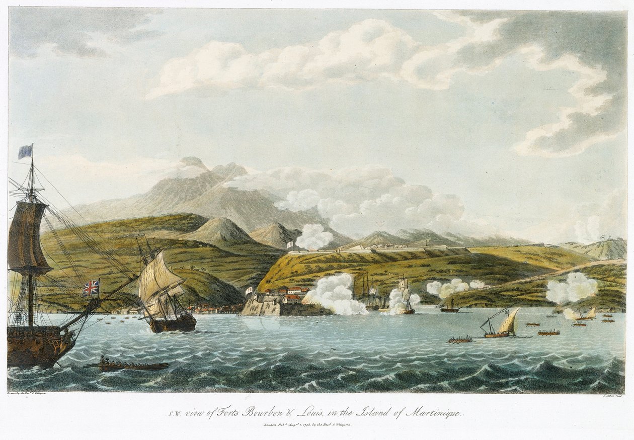 Südwestansicht von Fort Bourbon und Fort Louis (Fort Saint Louis), in Martinique, 5. Februar - 22. März von Cooper (after) Willyams