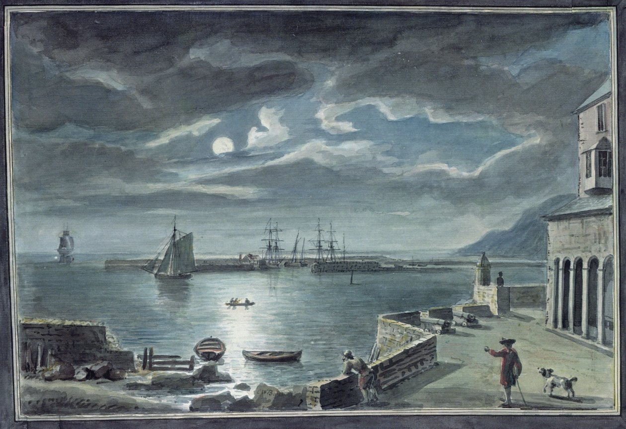 Der Hafen und der Cobb, Lyme Regis, Dorset, bei Mondlicht von Copplestone Warre Bamfylde