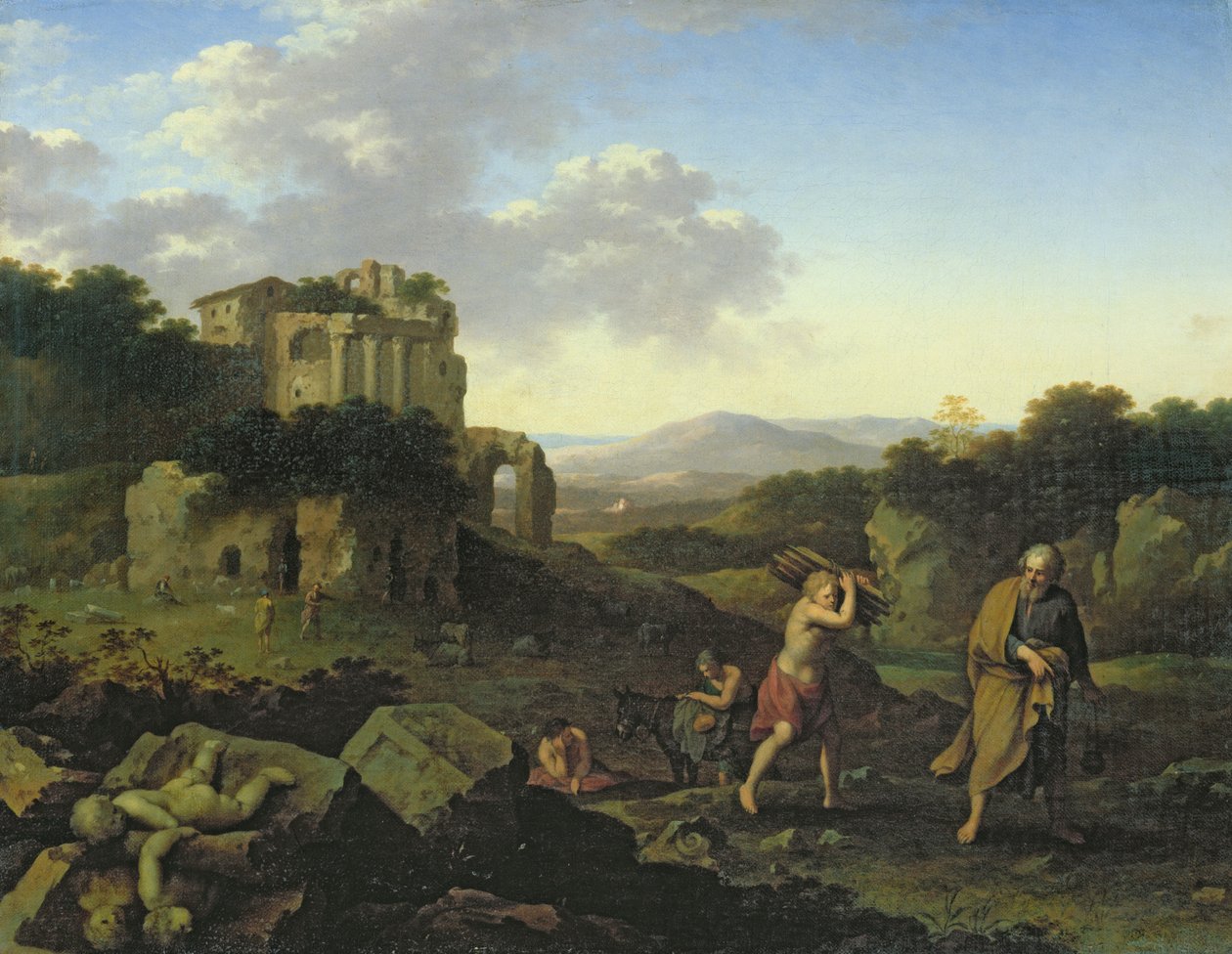 Landschaft mit Abraham und Isaak von Cornelis van Poelenburgh or Poelenburch