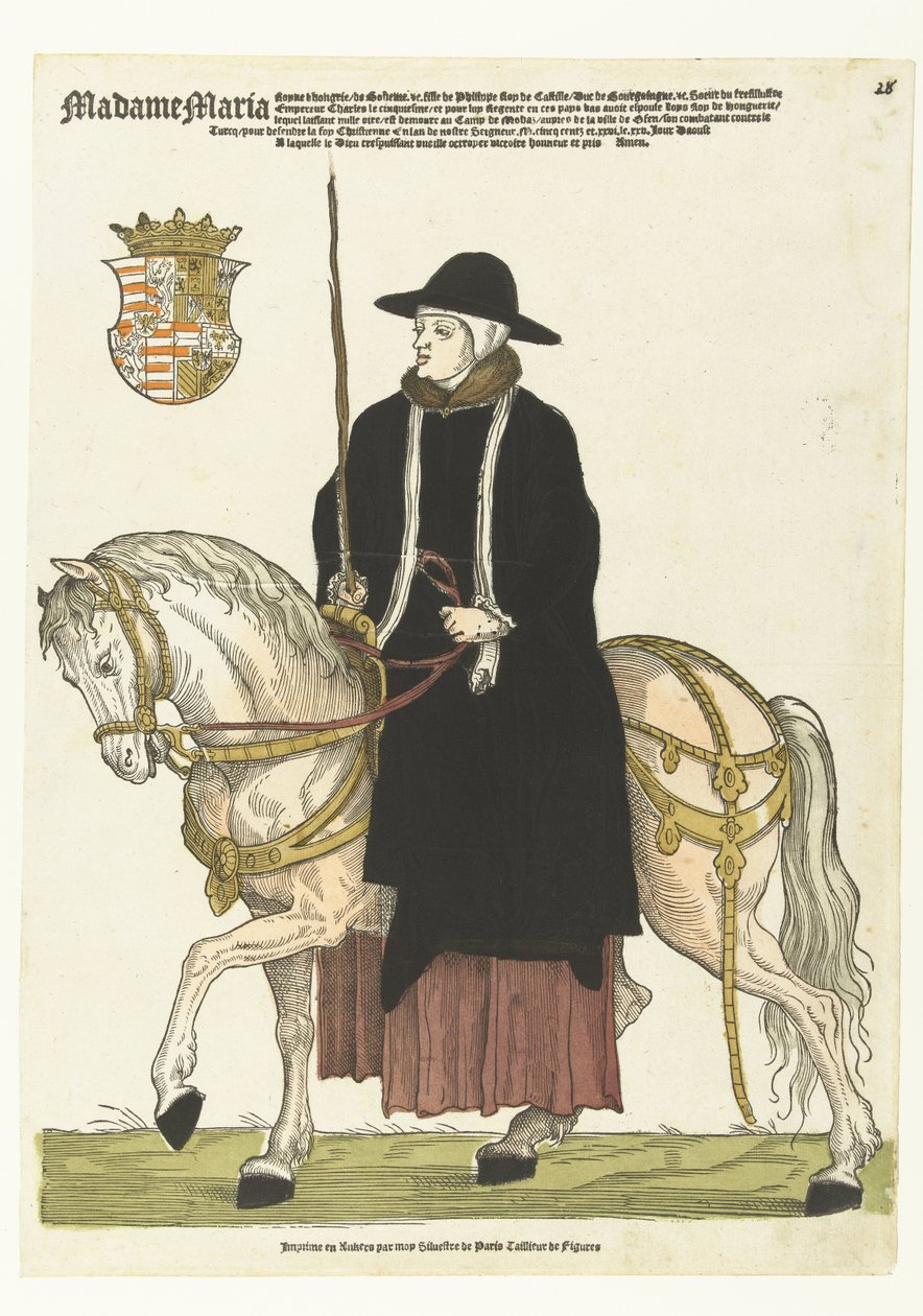 Porträt von Maria von Ungarn zu Pferd von Cornelis Anthonisz. (manner of)