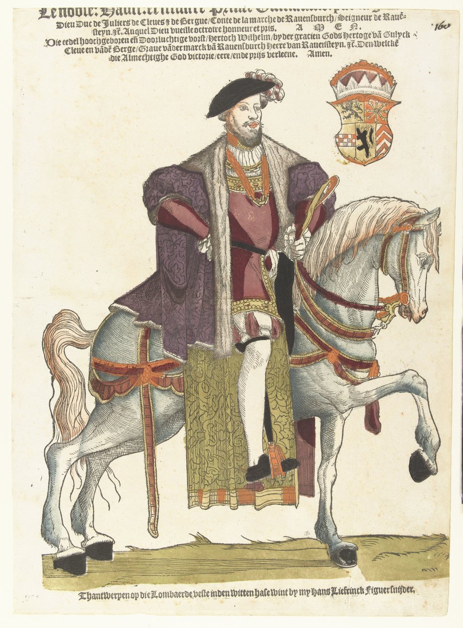 Porträt von Herzog Wilhelm von Kleve, Jülich und Berg, Graf von Mark, Herr von Ravenstein zu Pferd von Cornelis Anthonisz. (manner of)