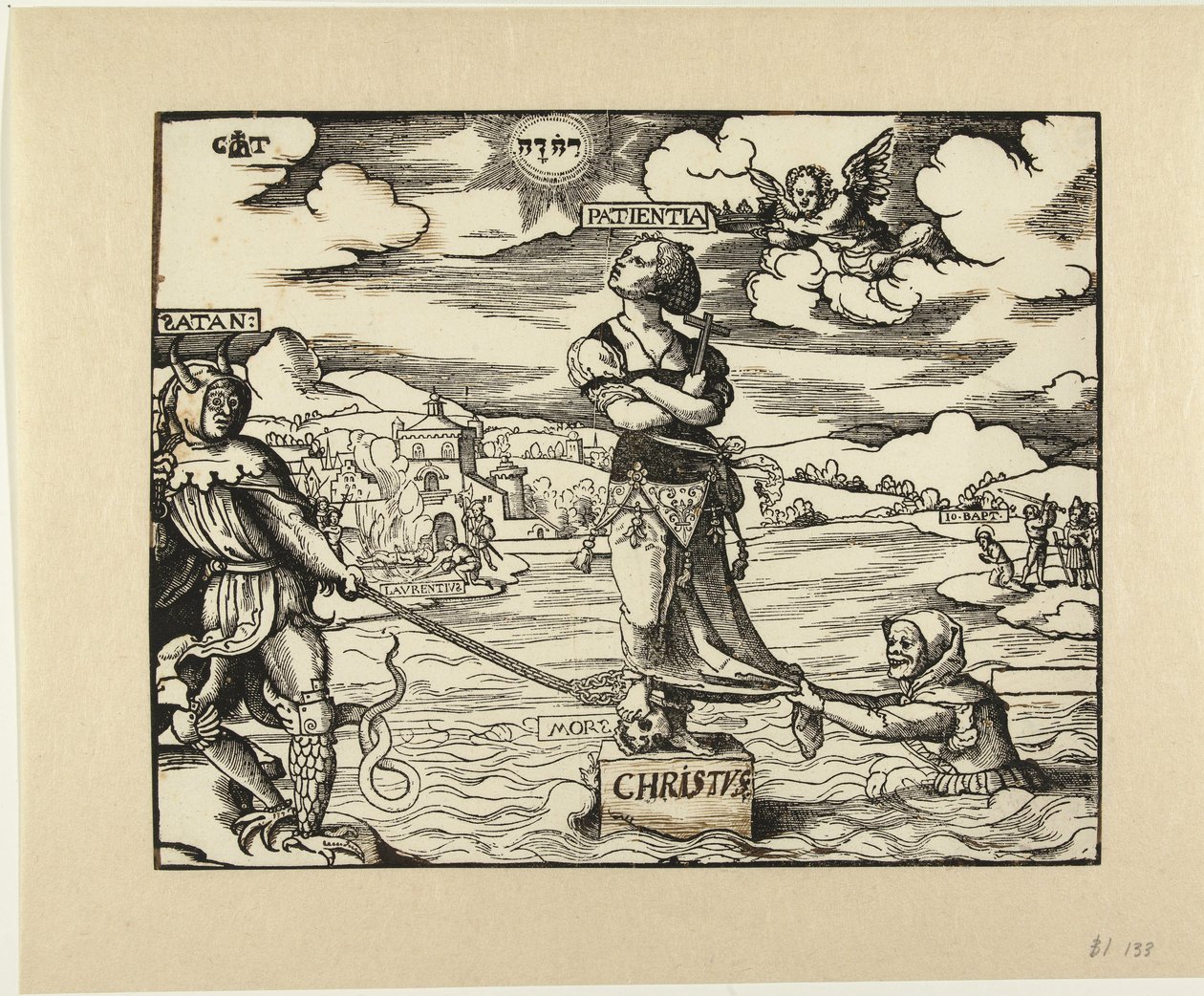 Geduld (Patientia) auf einem Stein im Wasser von Cornelis Anthonisz.