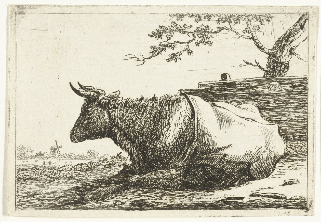 Landschaft mit liegender Kuh mit Decke auf dem Rücken von Cornelis  Bisschop
