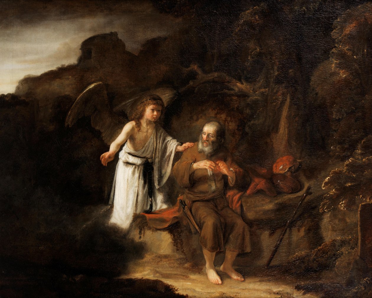 Landschaft mit Elia und dem Engel von Cornelis Bisschop