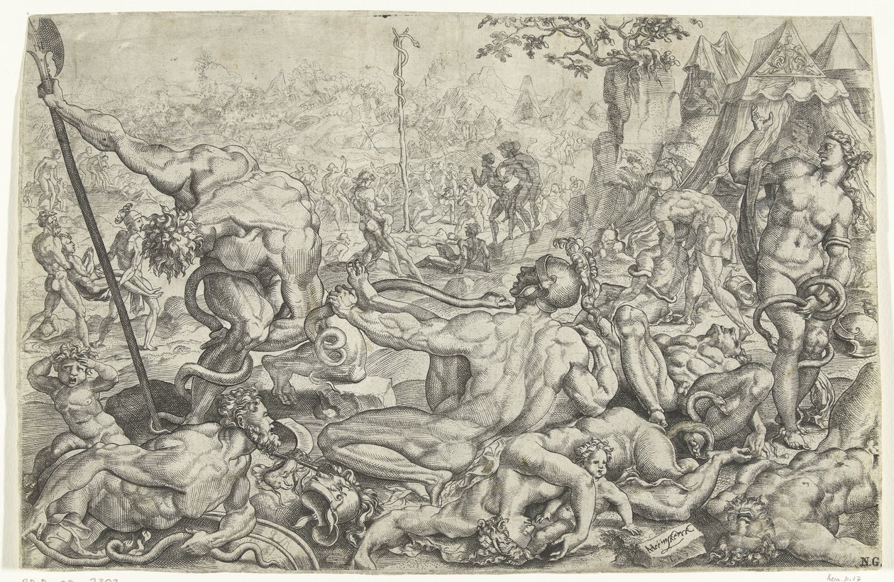 Plage der Giftschlangen und die eherne Schlange von Cornelis Bos