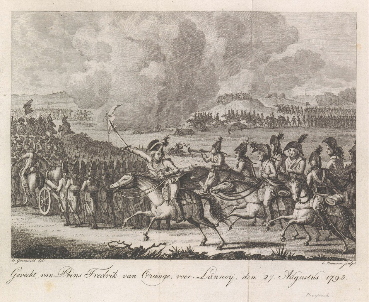 Prinz Wilhelm Georg Friedrich in der Schlacht bei Lannoy, 1793 von Cornelis Brouwer