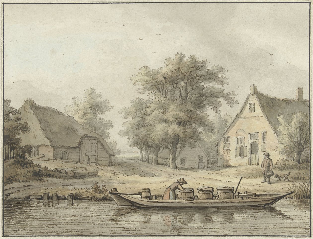 Landschaft mit vertäutem Boot mit Fässern von Cornelis Buys