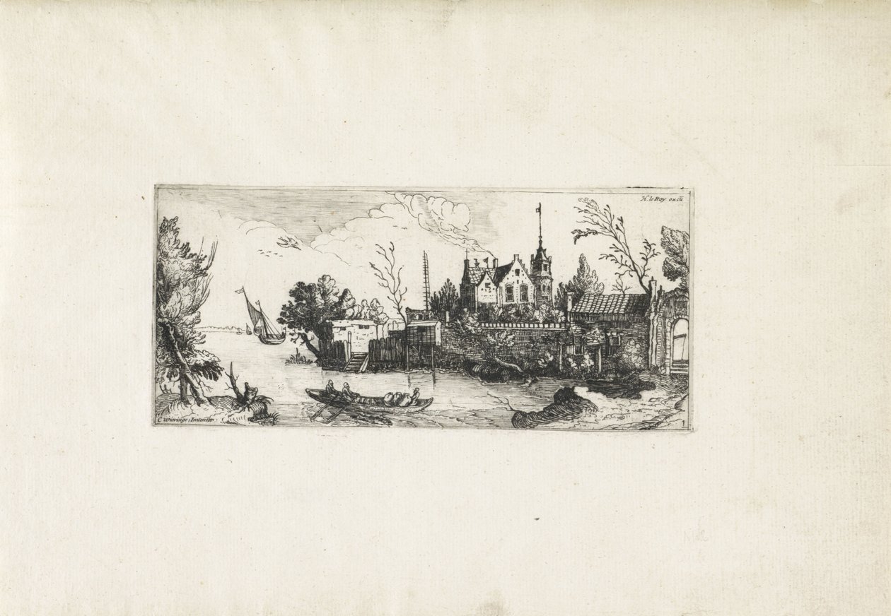 Flusslandschaft mit einem Ruderboot von Cornelis Claesz van Wieringen (possibly)
