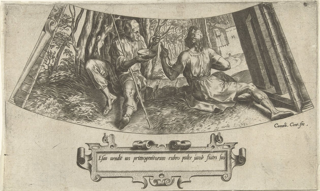 Esau verkauft sein Erstgeburtsrecht (Die Geschichte von Jakob und Esau) von Cornelis Cort