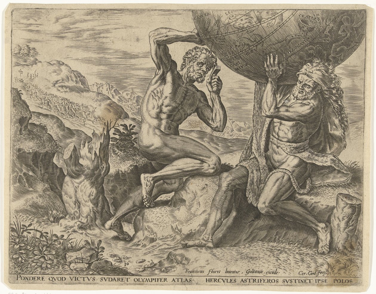 Herkules trägt die Weltkugel für Atlas von Cornelis Cort