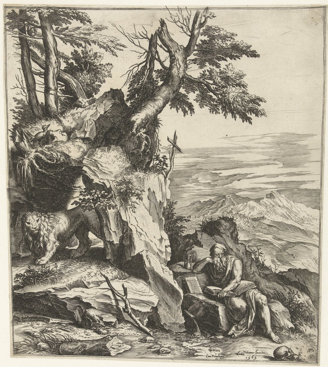 Landschaft mit lesendem Hieronymus von Cornelis Cort