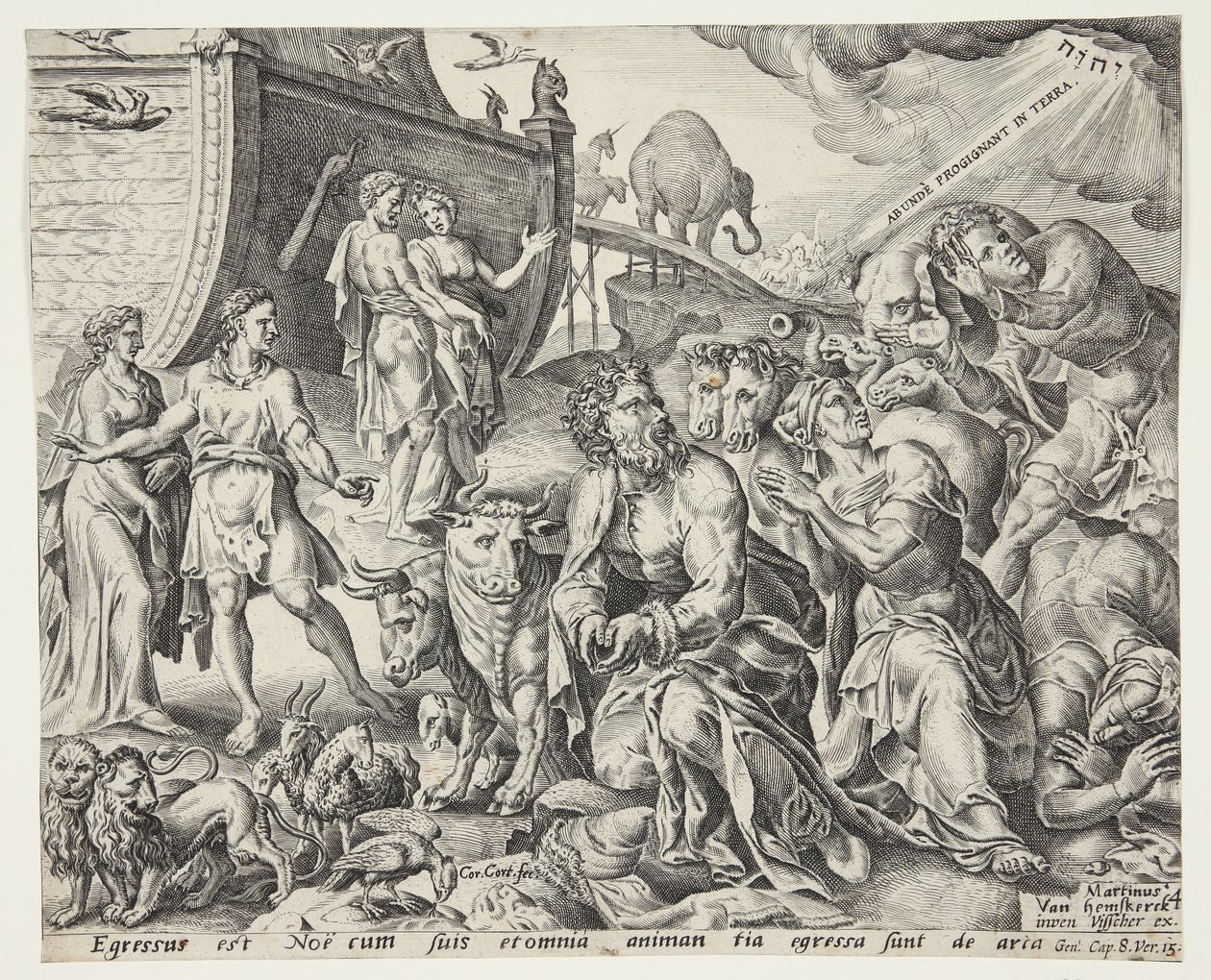Noah dankt Gott für die Rettung der Arche von Cornelis Cort