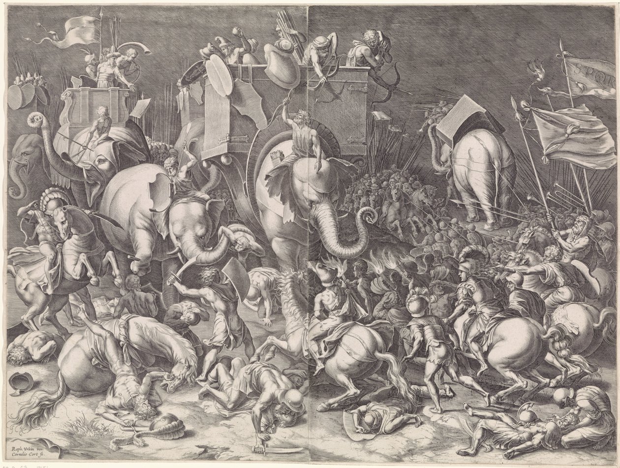 Schlacht bei Zama zwischen Scipio und Hannibal, bei Nacht von Cornelis Cort
