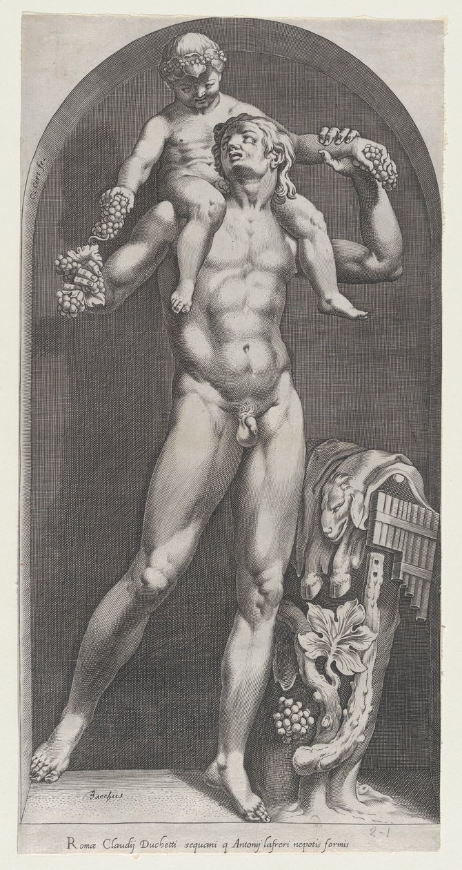 Speculum Romanae Magnificentiae: Bacchus auf den Schultern eines Satyrs, 16. Jahrhundert von Cornelis Cort