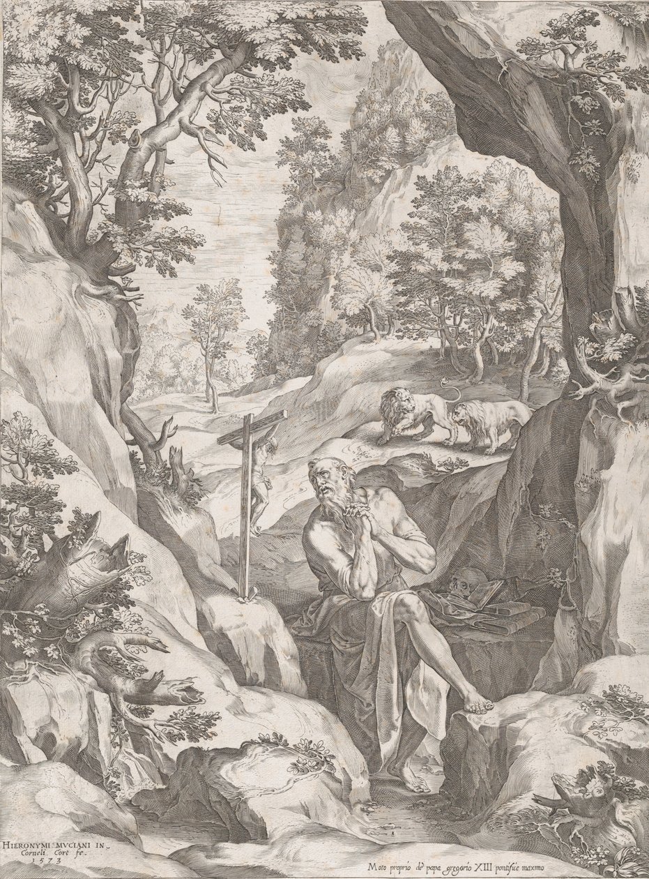 Der heilige Hieronymus als Büßer in der Wildnis, 1573 von Cornelis Cort