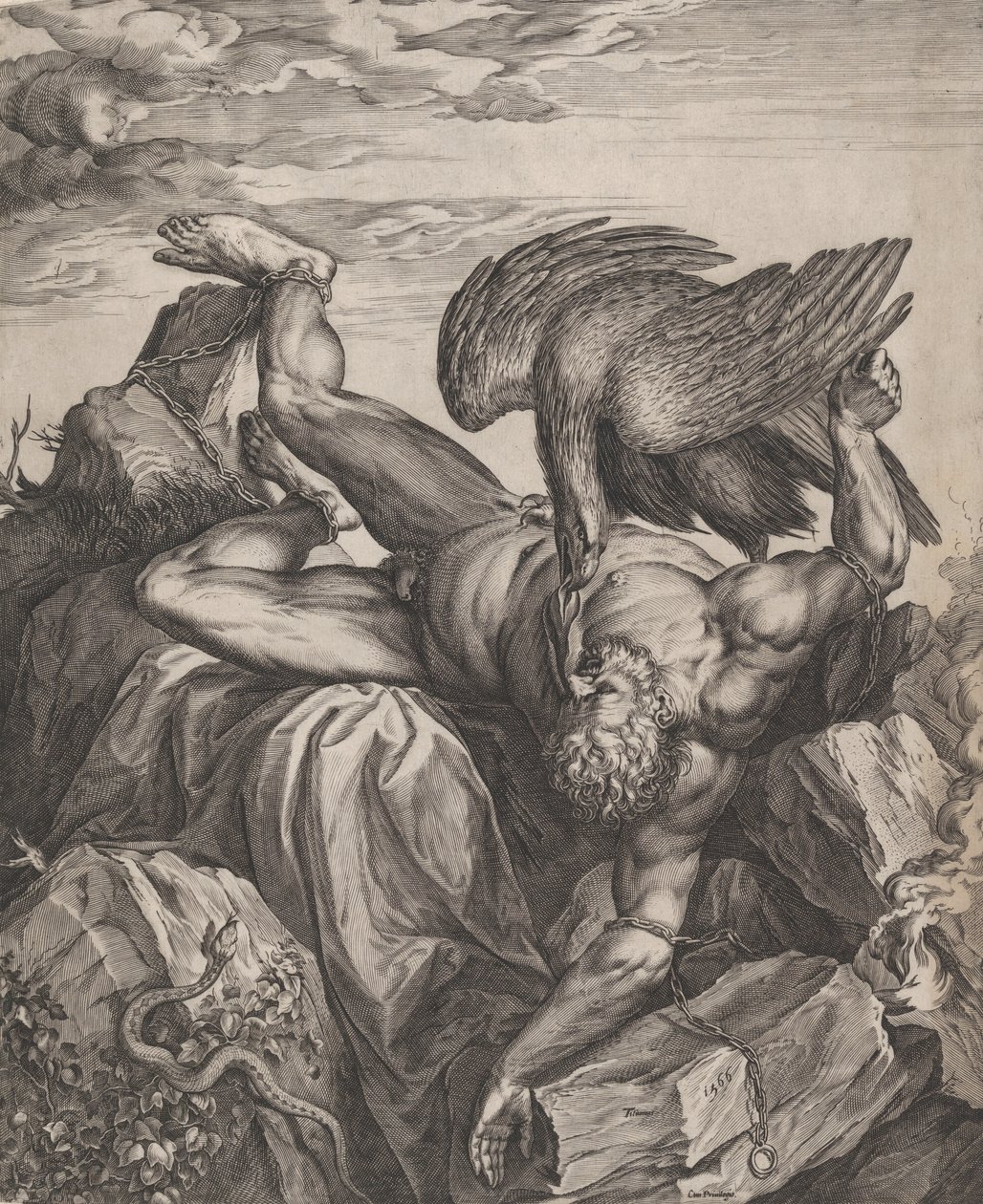 Tityus in der Hölle bestraft, 1566 von Cornelis Cort