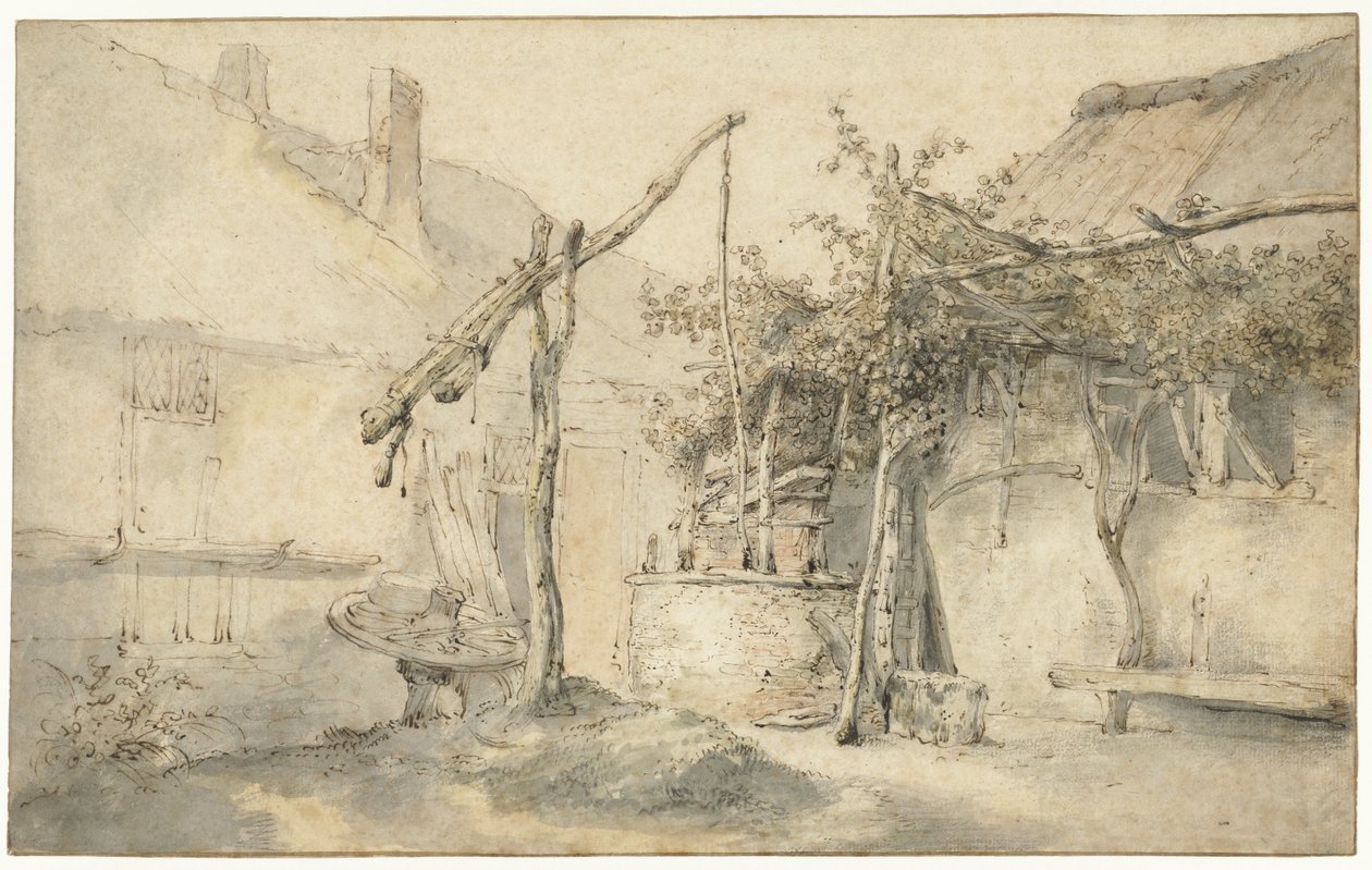 Bauernhof mit einem Brunnen von Cornelis Dusart