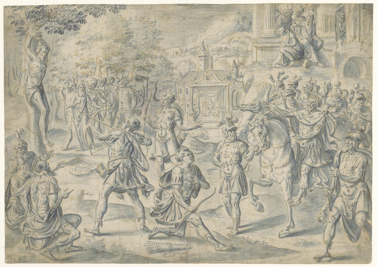 Schießen auf Vaters Leiche von Cornelis Floris (II) (circle of)