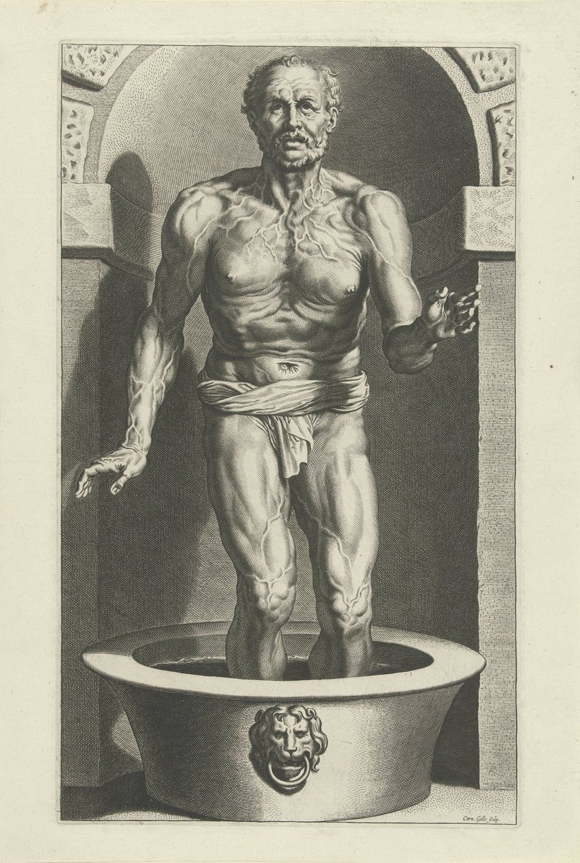Seneca stehend, mit den Füßen im Bad von Cornelis Galle (I)