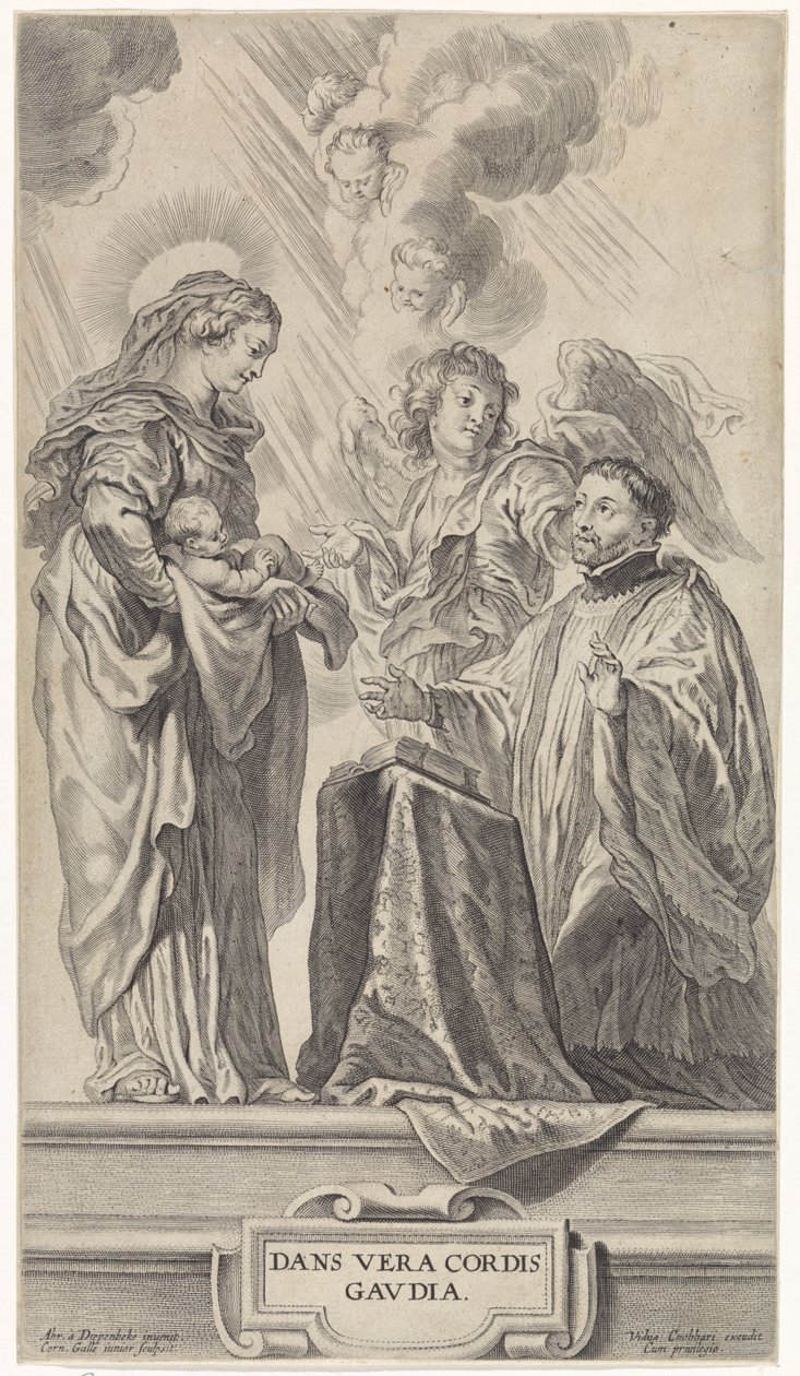 Ein unbekannter Heiliger (Ignatius von Loyola?) kniet vor Maria mit Kind von Cornelis Galle (II)