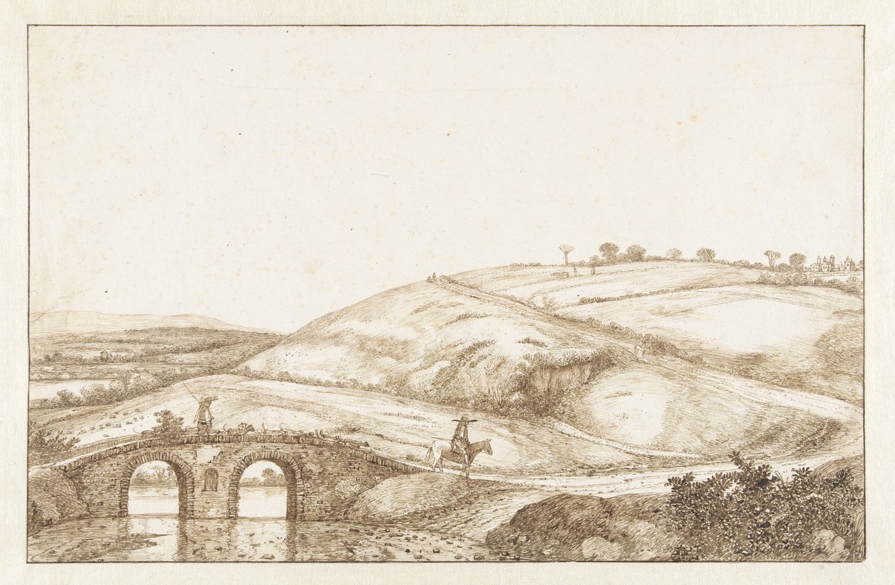 Hügellandschaft mit Steinbrücke von Hendrick Cornelisz. Vroom