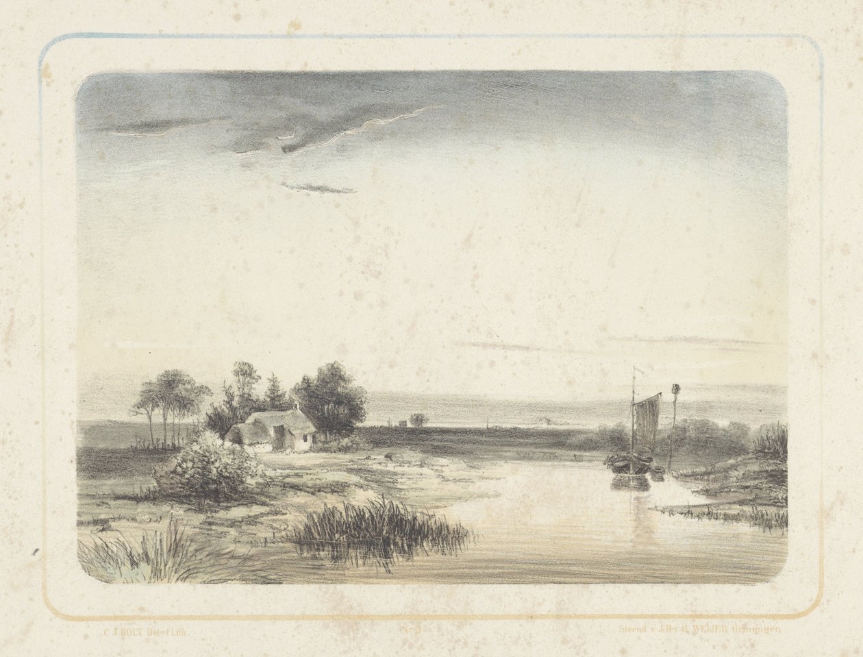 Flusslandschaft mit Haus und Segelboot von Cornelis Jan Bolt
