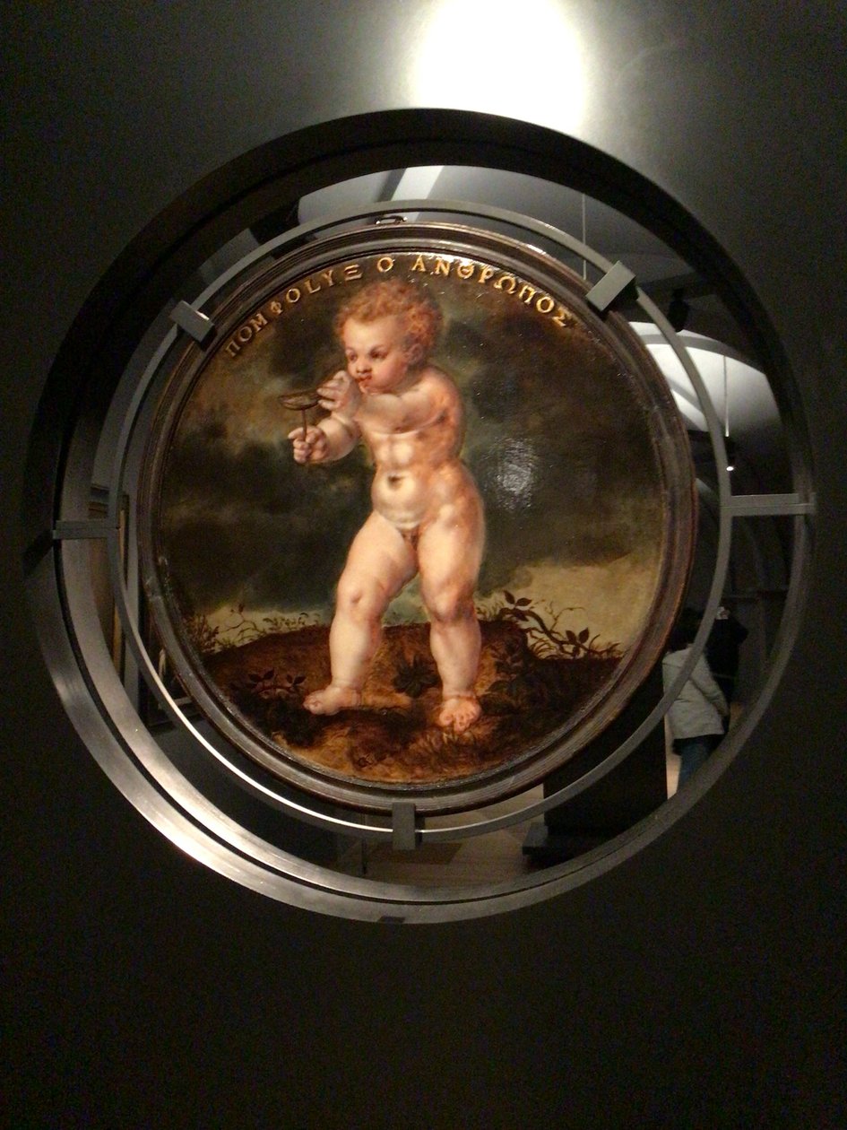 Porträt von Adam Wachendorff, mit einem Putto, der Seifenblasen bläst von Cornelis Ketel