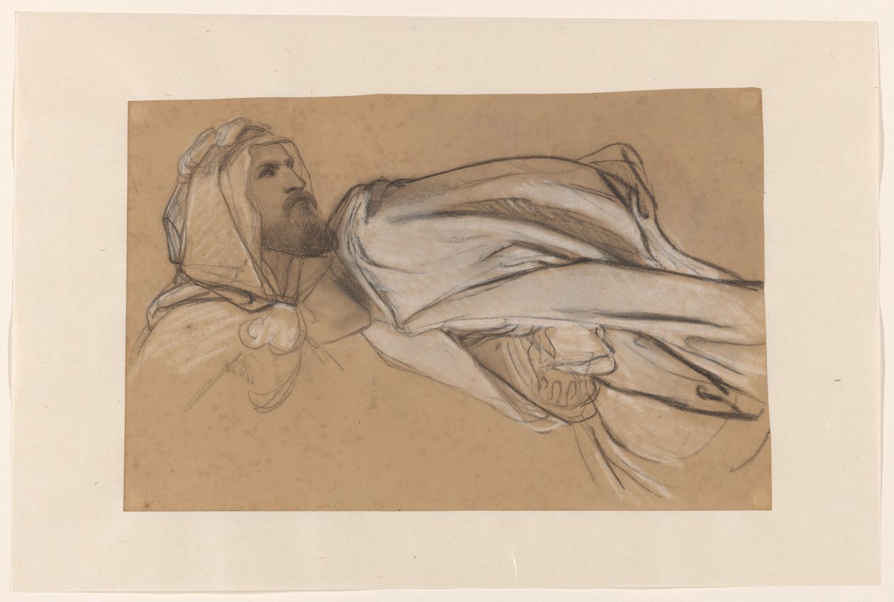 Studien für die Predigt von Johannes dem Täufer in der Wüste: Männerkopf und Draperiestudie einer sitzenden Figur von Cornelis Kruseman