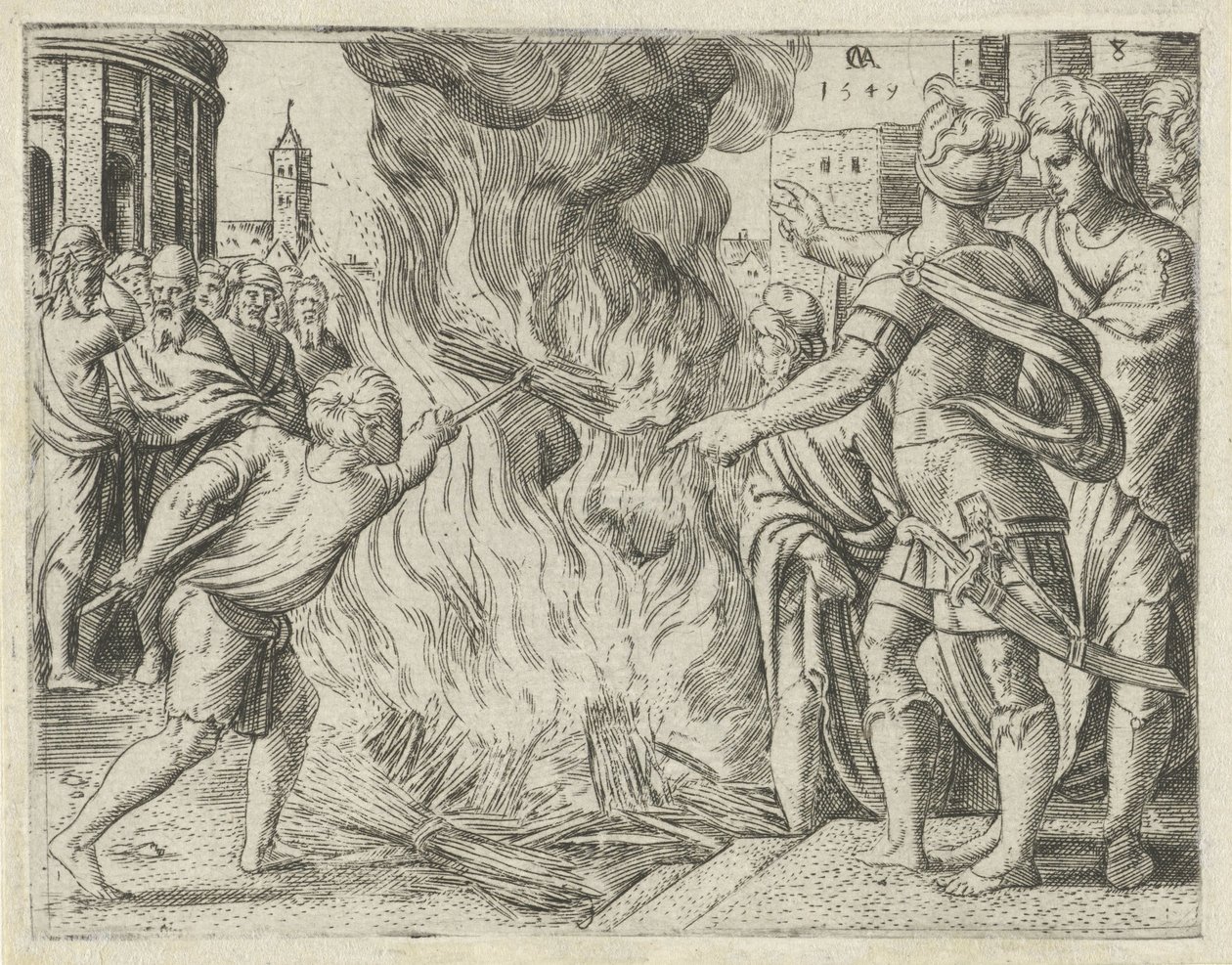 Philister verbrennen Simsons Frau und Schwiegervater von Cornelis Massijs