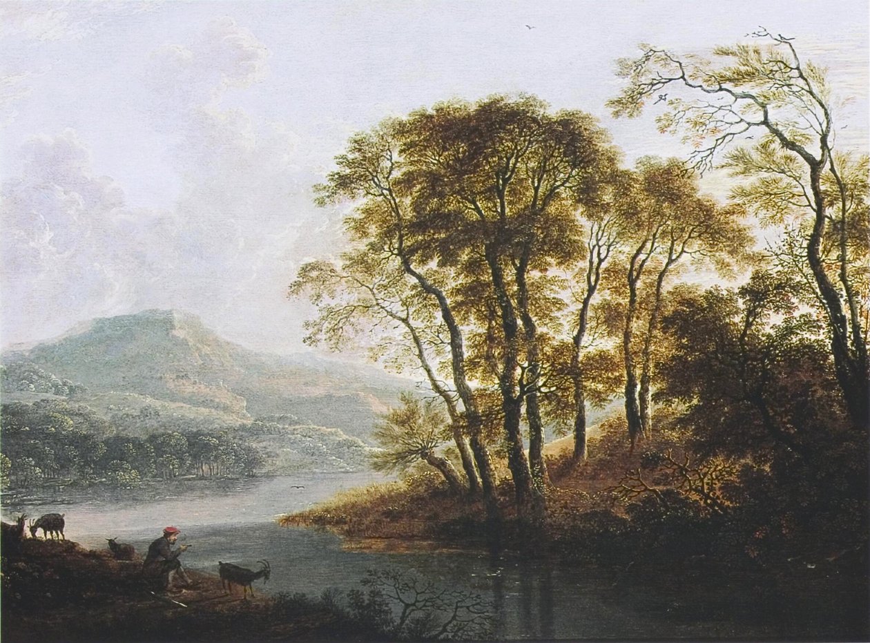 Waldreiches Flusslandschaft mit Ziegenhirte von Cornelis Matthieu