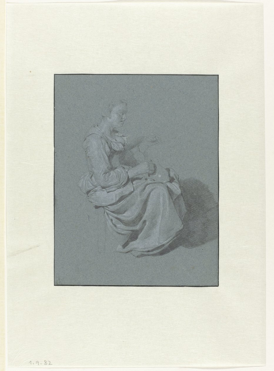 Sitzende Frau, im Profil nach rechts, mit einem Krug in der rechten Hand von Cornelis Pietersz. Bega
