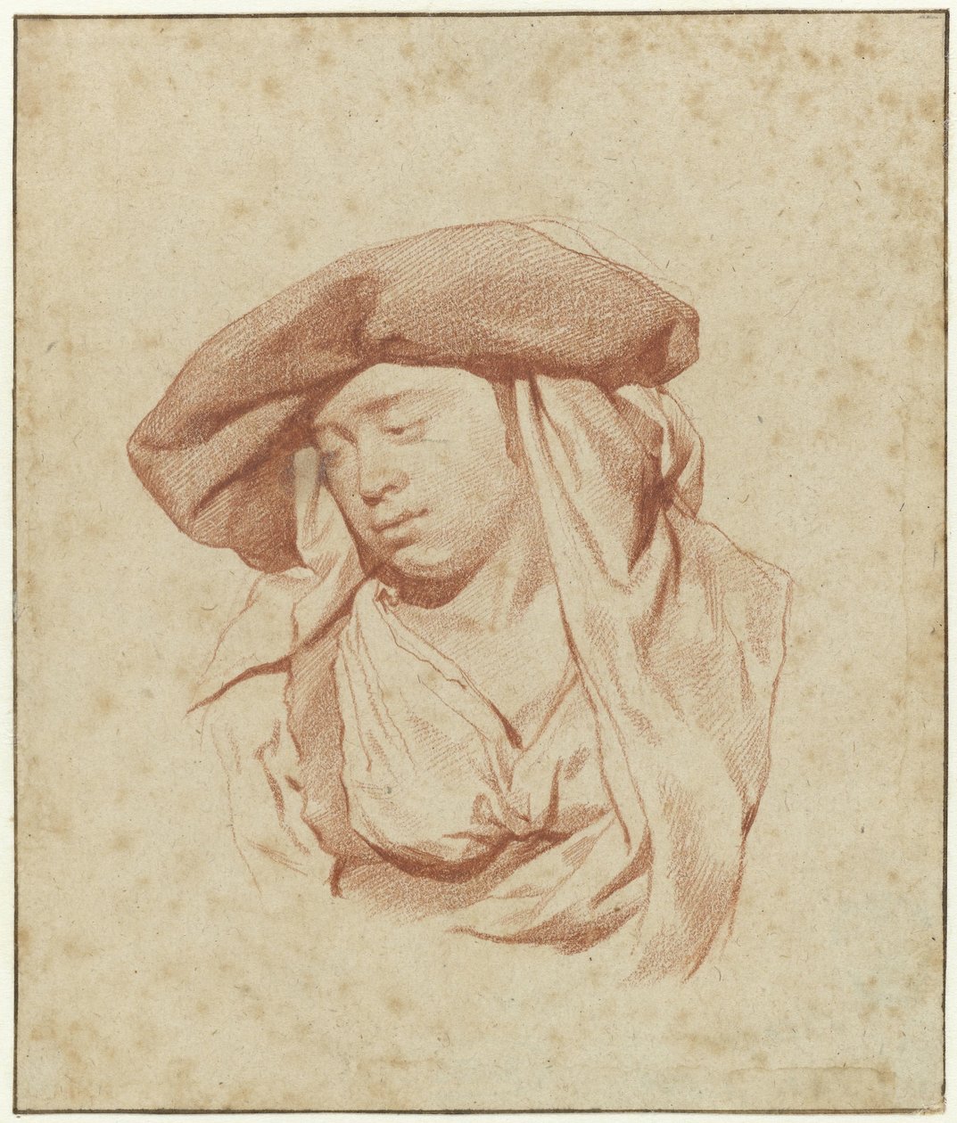 Studie einer Frau, Brustlänge, leicht nach links gewandt und nach unten blickend von Cornelis Pietersz. Bega