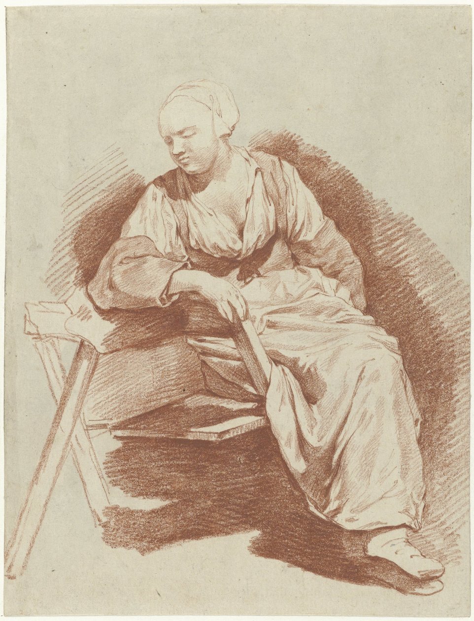 Studie einer sitzenden Frau, die sich auf ihren rechten Arm lehnt von Cornelis Pietersz. Bega